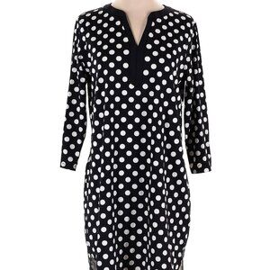 Lands End Black and White Polka Dot Casual Dress with 3/4 Length Sleeves, Size S